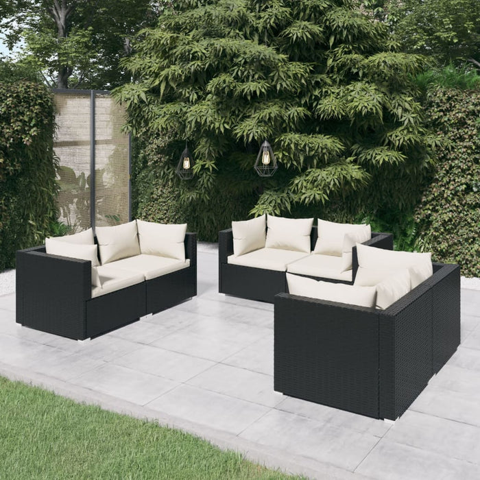 Set mobilier de grădină cu perne, 6 piese, negru, poliratan WALTI