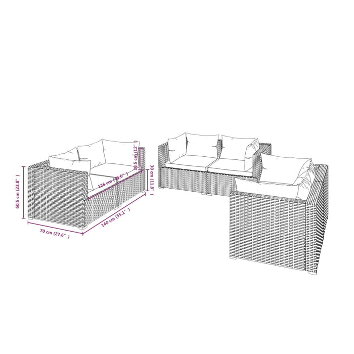 Set mobilier de grădină cu perne, 6 piese, gri, poliratan WALTI