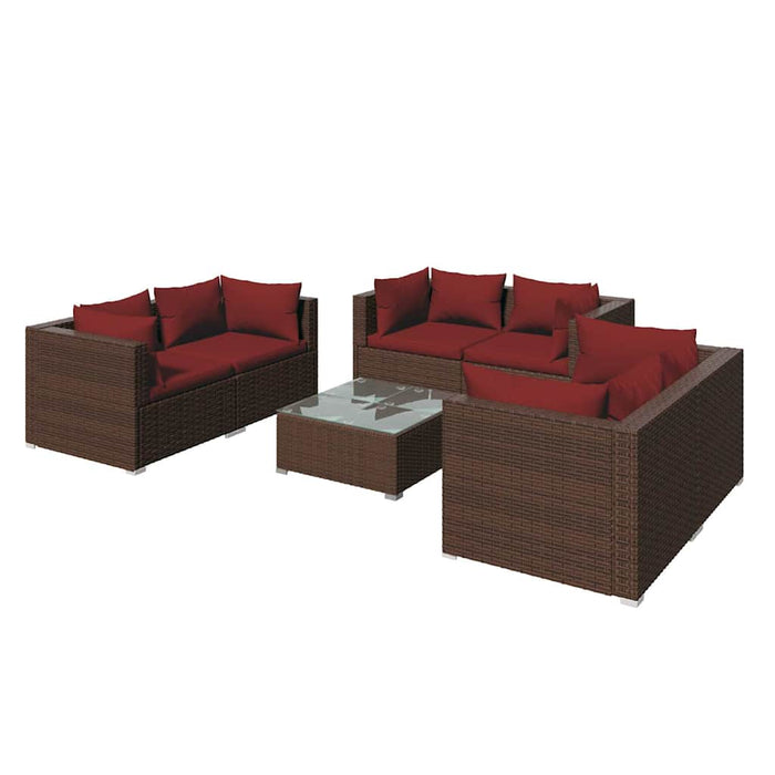Set mobilier de grădină cu perne, 7 piese, maro, poliratan WALTI