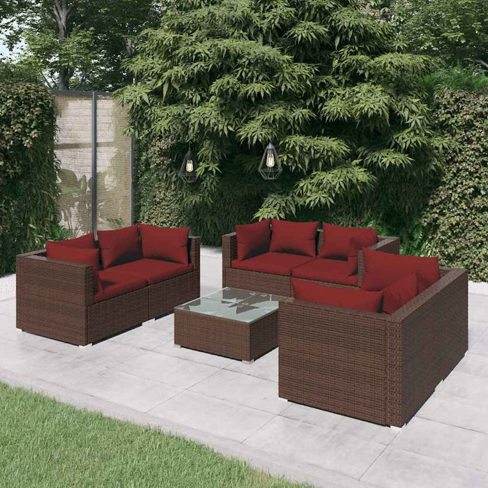 Set mobilier de grădină cu perne, 7 piese, maro, poliratan WALTI