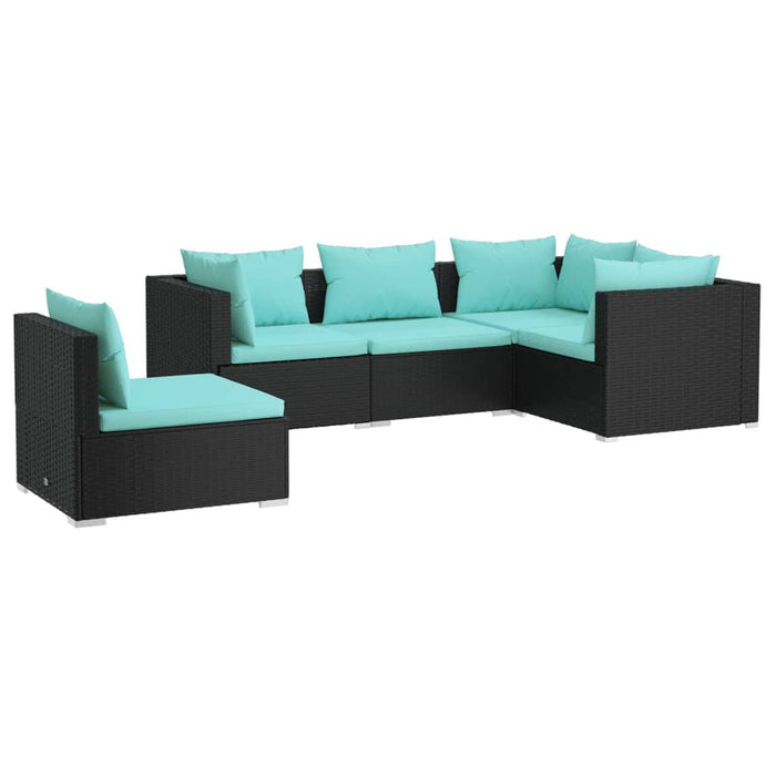 Set mobilier de grădină cu perne, 5 piese, negru, poliratan WALTI