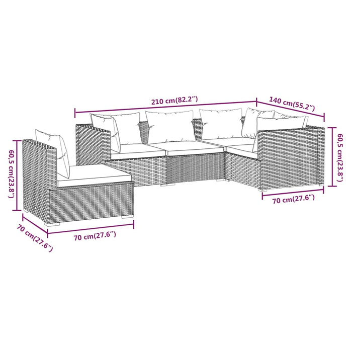 Set mobilier de grădină cu perne, 5 piese, negru, poliratan WALTI