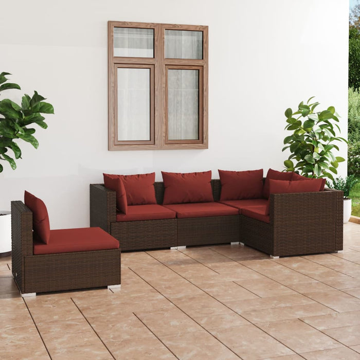 Set mobilier de grădină cu perne, 5 piese, maro, poliratan - WALTI WALTI