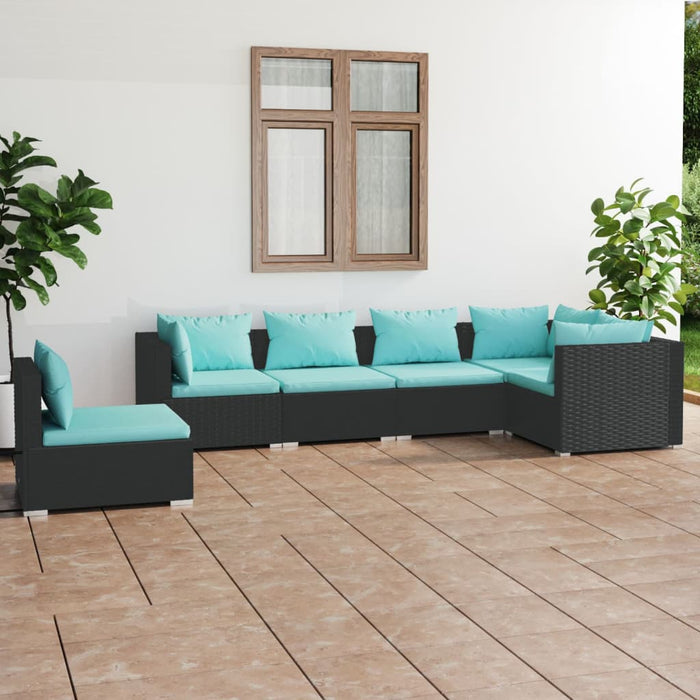 Set mobilier de grădină cu perne, 6 piese, negru, poliratan - WALTI WALTI