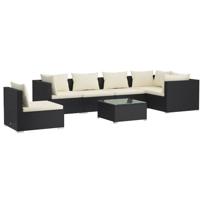Set mobilier de grădină cu perne, 7 piese, negru, poliratan WALTI