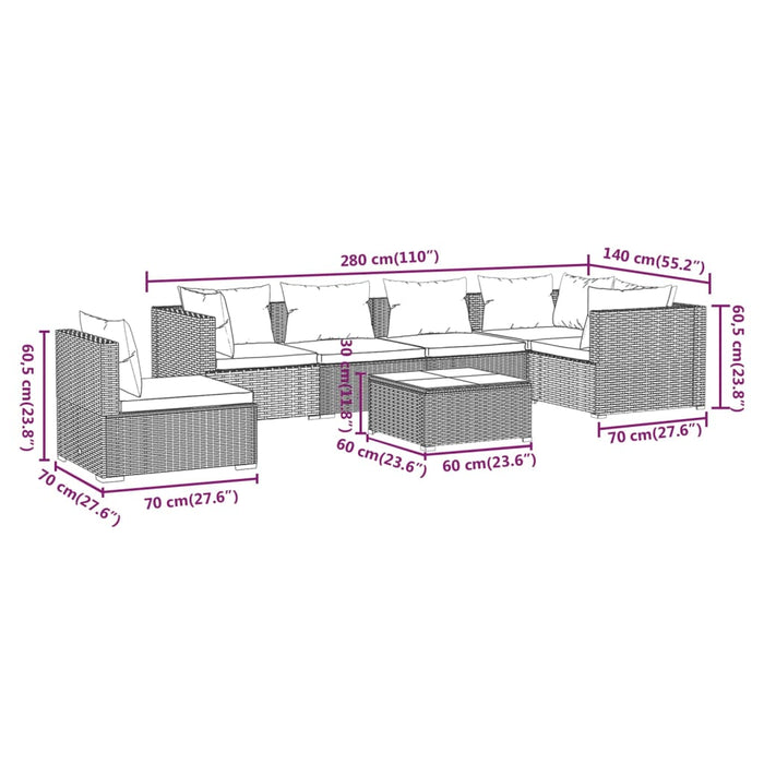Set mobilier de grădină cu perne, 7 piese, negru, poliratan WALTI