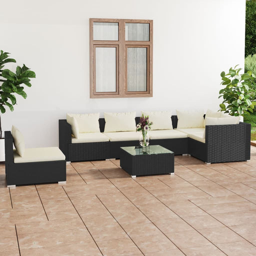 Set mobilier de grădină cu perne, 7 piese, negru, poliratan - WALTI WALTI
