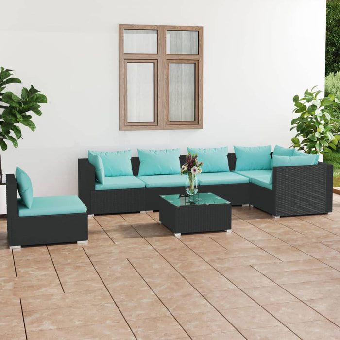 Set mobilier de grădină cu perne, 7 piese, negru, poliratan - WALTI WALTI