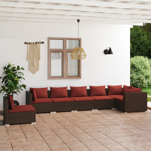 Set mobilier de grădină cu perne, 7 piese, maro, poliratan - WALTI WALTI