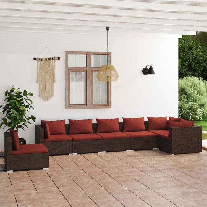 Set mobilier de grădină cu perne, 7 piese, maro, poliratan - WALTI WALTI