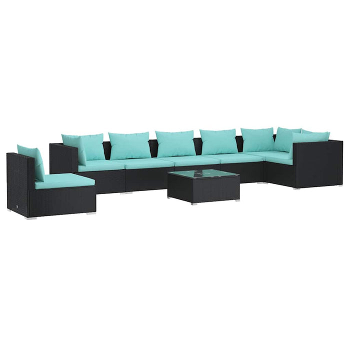 Set mobilier de grădină cu perne, 8 piese, negru, poliratan WALTI