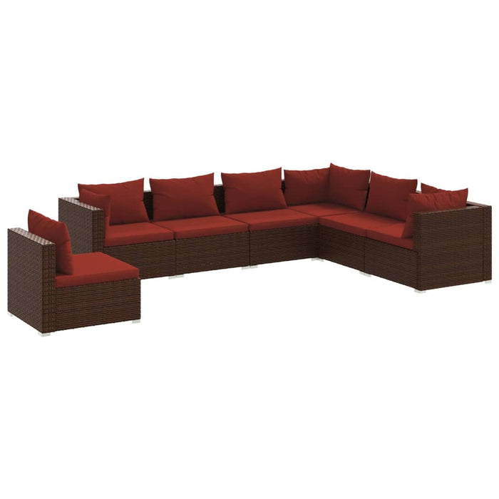 Set mobilier de grădină cu perne, 7 piese, maro, poliratan - WALTI WALTI