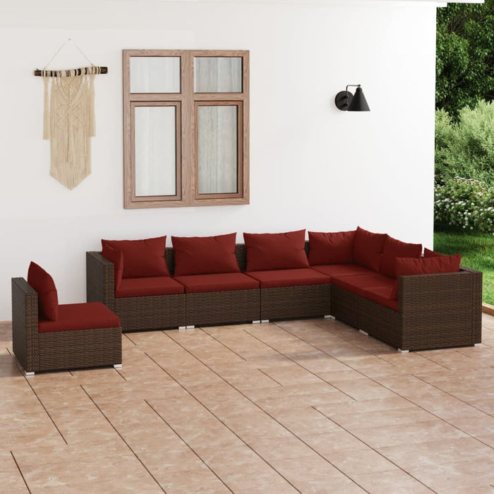 Set mobilier de grădină cu perne, 7 piese, maro, poliratan - WALTI WALTI