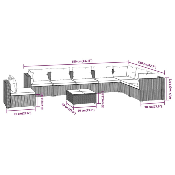 Set mobilier de grădină cu perne, 9 piese, negru, poliratan - WALTI WALTI