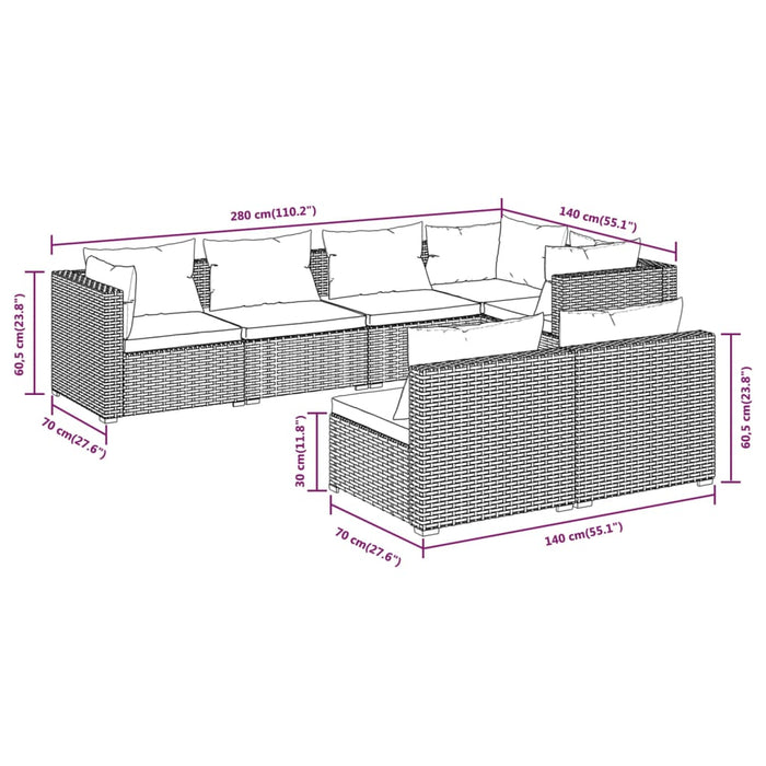 Set mobilier de grădină cu perne, 7 piese, maro, poliratan WALTI