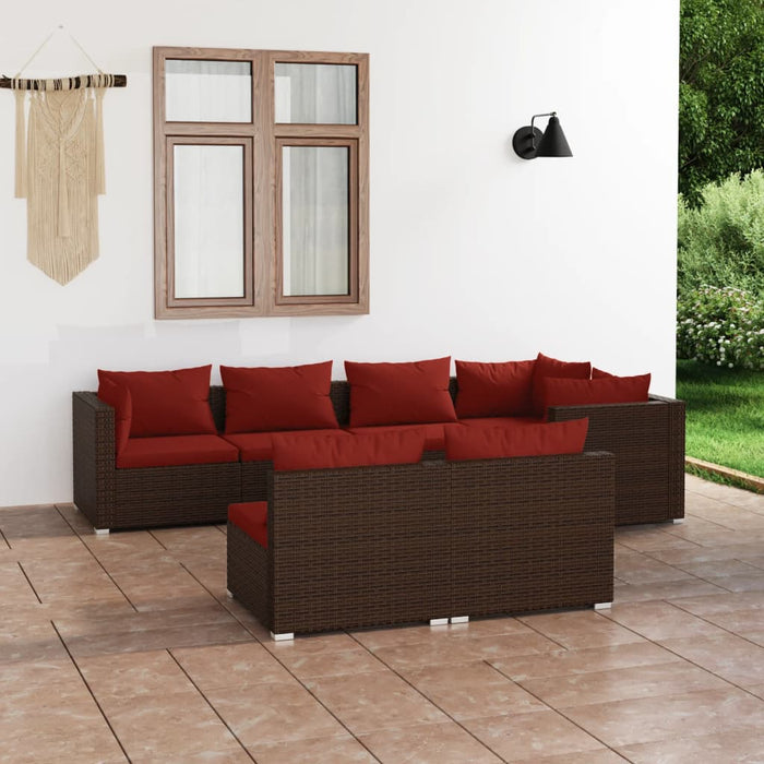 Set mobilier de grădină cu perne, 7 piese, maro, poliratan WALTI