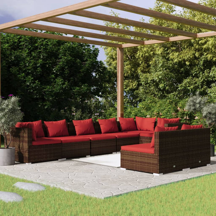 Set mobilier de grădină cu perne, 8 piese, maro, poliratan WALTI