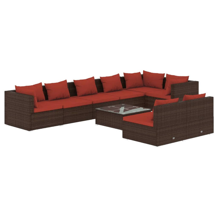 Set mobilier de grădină cu perne, 9 piese, maro, poliratan - WALTI WALTI
