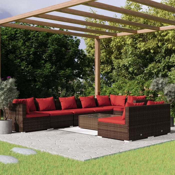 Set mobilier de grădină cu perne, 9 piese, maro, poliratan - WALTI WALTI