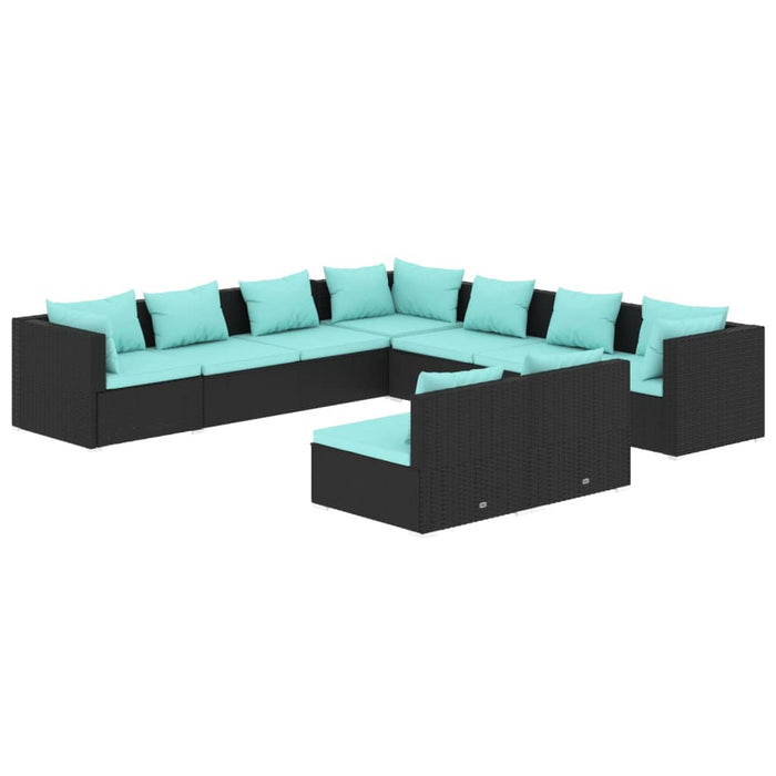 Set mobilier de grădină cu perne, 9 piese, negru, poliratan WALTI