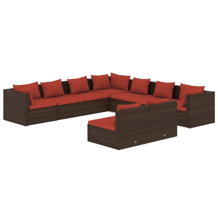 Set mobilier de grădină cu perne, 9 piese, maro, poliratan WALTI
