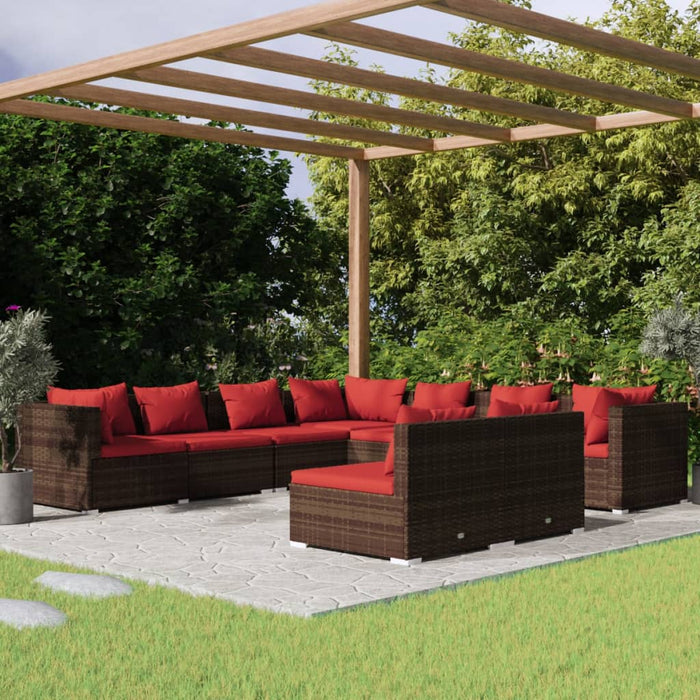 Set mobilier de grădină cu perne, 9 piese, maro, poliratan WALTI