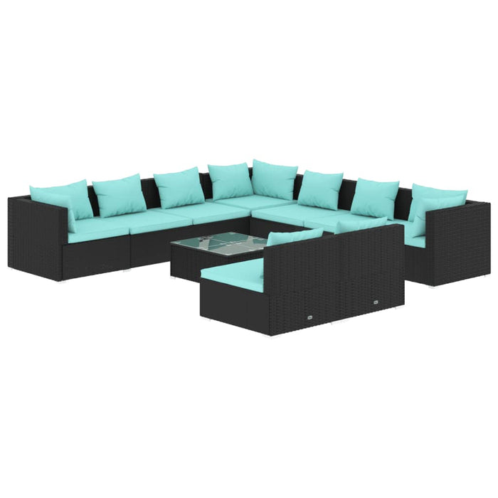 Set mobilier de grădină cu perne, 10 piese, negru, poliratan WALTI