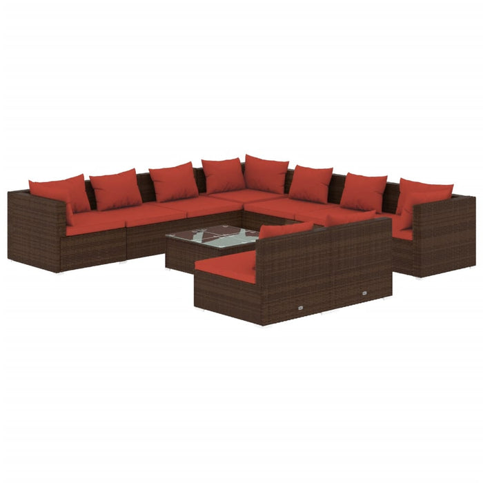 Set mobilier de grădină cu perne, 10 piese, maro, poliratan - WALTI WALTI