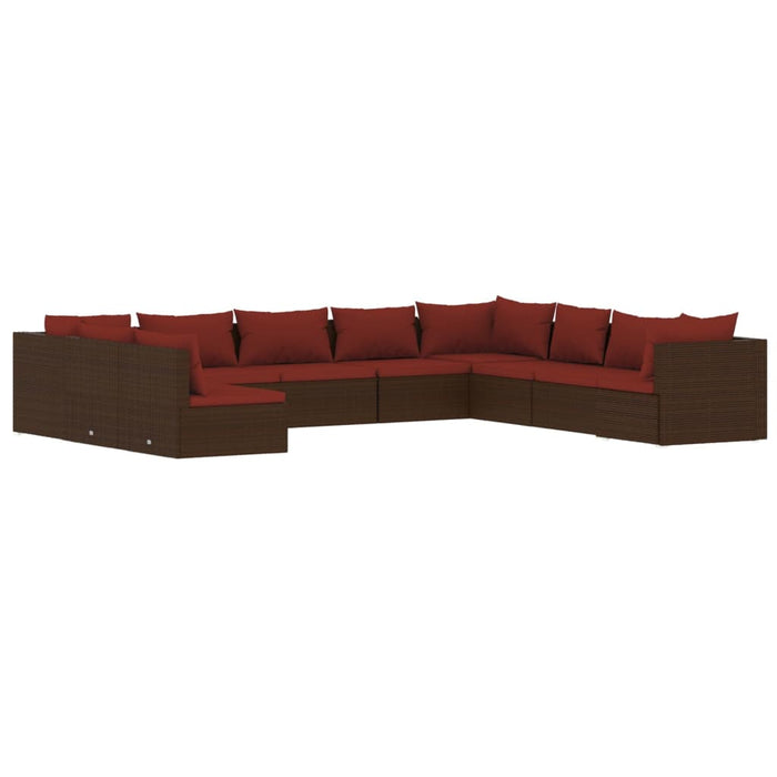 Set mobilier de grădină cu perne, 10 piese, maro, poliratan WALTI