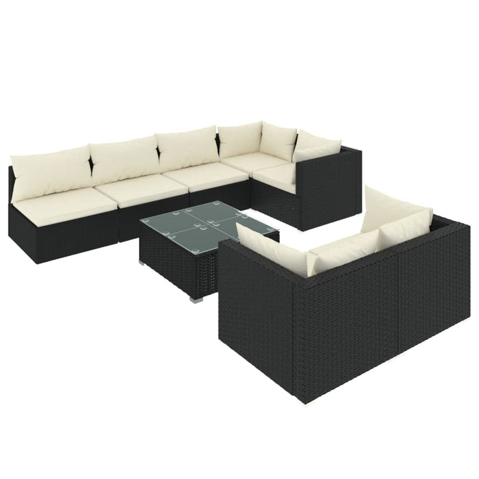 Set mobilier de grădină cu perne, 8 piese, negru, poliratan - WALTI WALTI