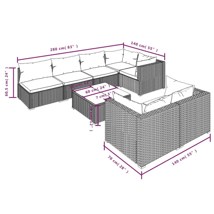 Set mobilier de grădină cu perne, 8 piese, negru, poliratan - WALTI WALTI