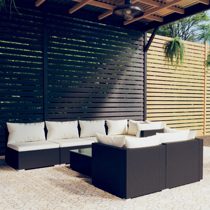Set mobilier de grădină cu perne, 8 piese, negru, poliratan - WALTI WALTI