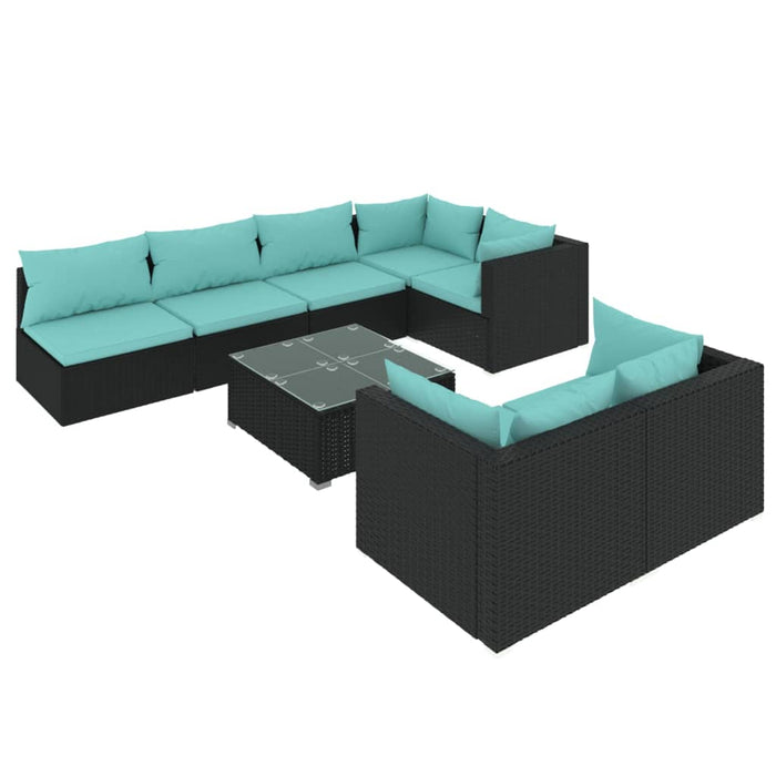 Set mobilier de grădină cu perne, 8 piese, negru, poliratan - WALTI WALTI