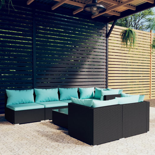 Set mobilier de grădină cu perne, 8 piese, negru, poliratan - WALTI WALTI