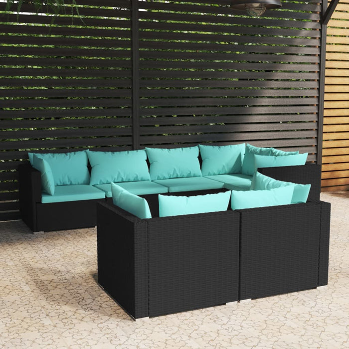 Set mobilier de grădină cu perne, 7 piese, negru, poliratan - WALTI WALTI