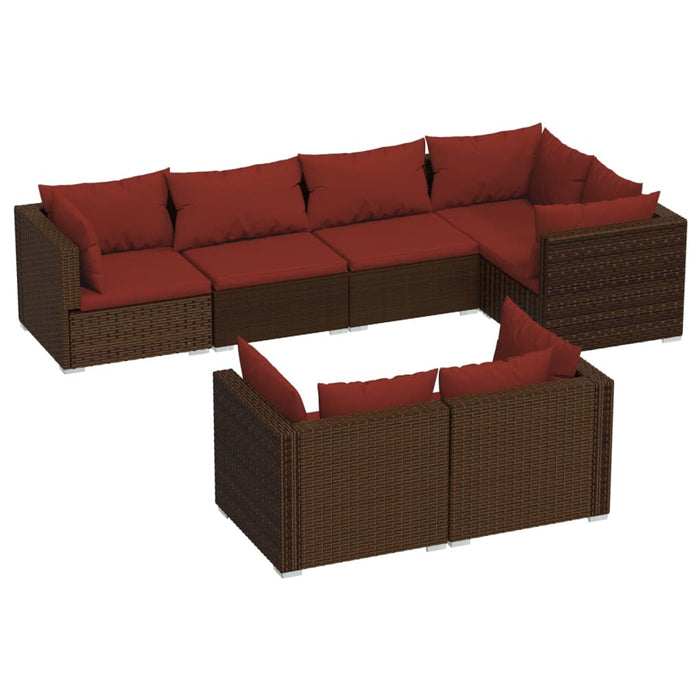 Set mobilier de grădină cu perne, 7 piese, maro, poliratan WALTI