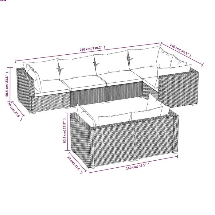 Set mobilier de grădină cu perne, 7 piese, maro, poliratan WALTI