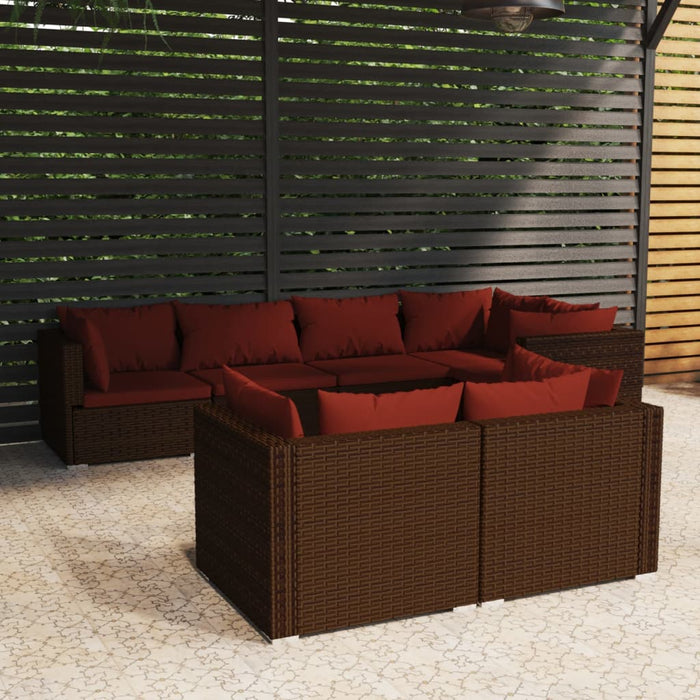 Set mobilier de grădină cu perne, 7 piese, maro, poliratan WALTI