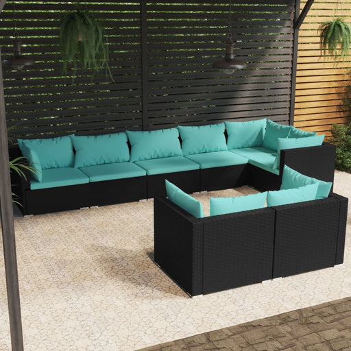 Set mobilier de grădină cu perne, 8 piese, negru, poliratan - WALTI WALTI