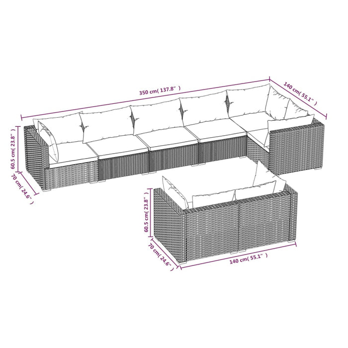 Set mobilier de grădină cu perne, 8 piese, maro, poliratan - WALTI WALTI