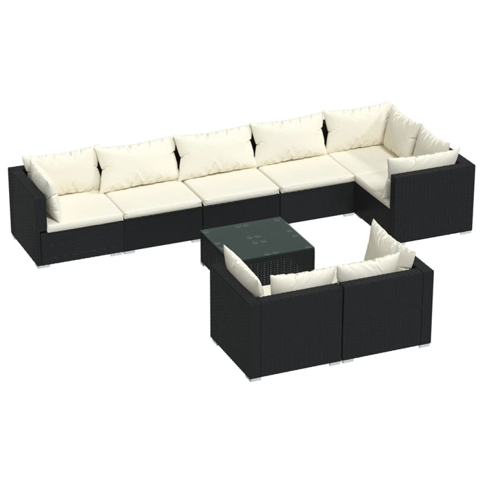 Set mobilier de grădină cu perne, 9 piese, negru, poliratan - WALTI WALTI