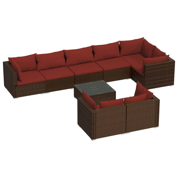 Set mobilier de grădină cu perne, 9 piese, maro, poliratan WALTI