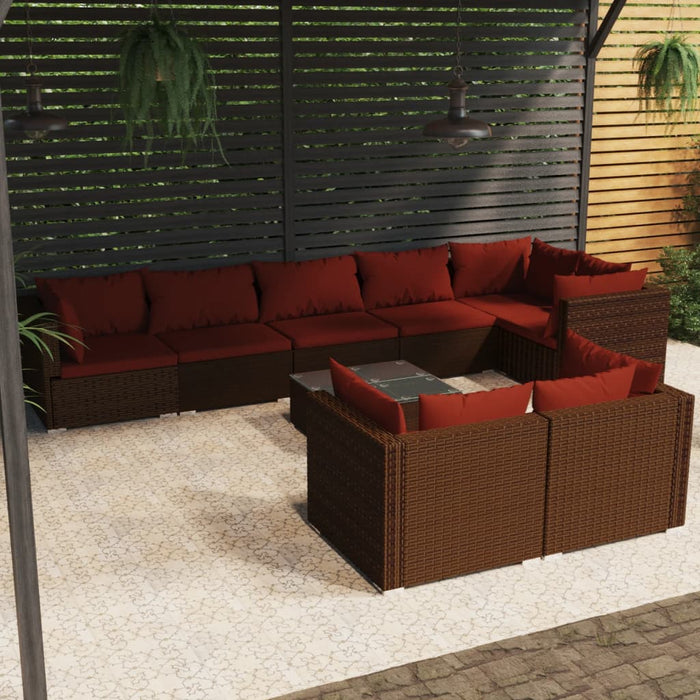 Set mobilier de grădină cu perne, 9 piese, maro, poliratan WALTI