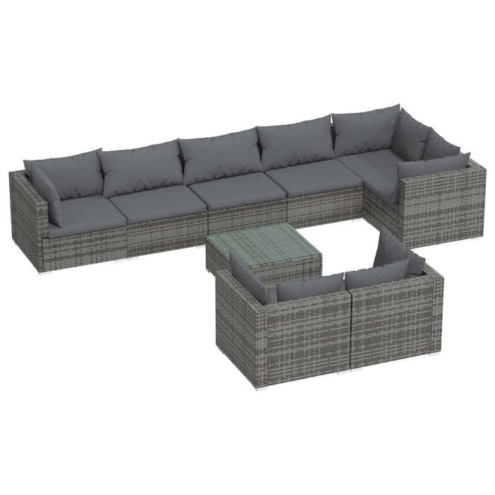 Set mobilier de grădină cu perne, 9 piese, gri, poliratan - WALTI WALTI