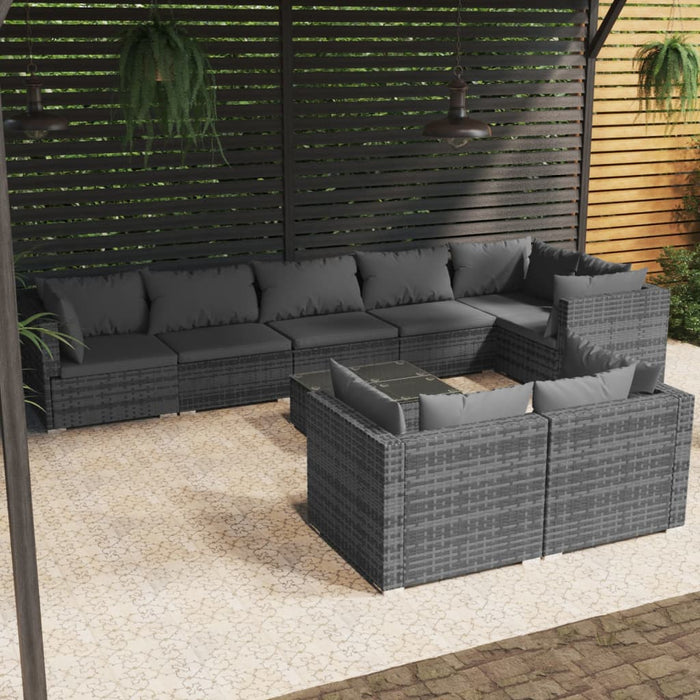 Set mobilier de grădină cu perne, 9 piese, gri, poliratan - WALTI WALTI
