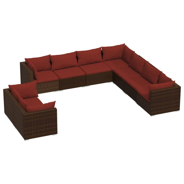 Set mobilier de grădină cu perne, 9 piese, maro, poliratan - WALTI WALTI