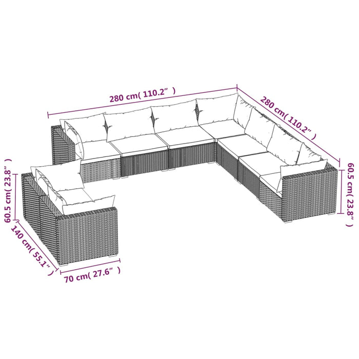 Set mobilier de grădină cu perne, 9 piese, maro, poliratan - WALTI WALTI