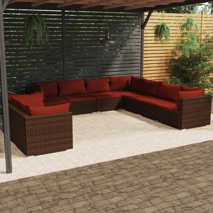 Set mobilier de grădină cu perne, 9 piese, maro, poliratan - WALTI WALTI