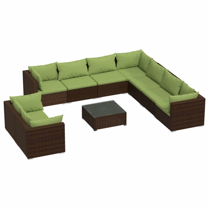 Set mobilier de grădină cu perne, 10 piese, maro, poliratan WALTI