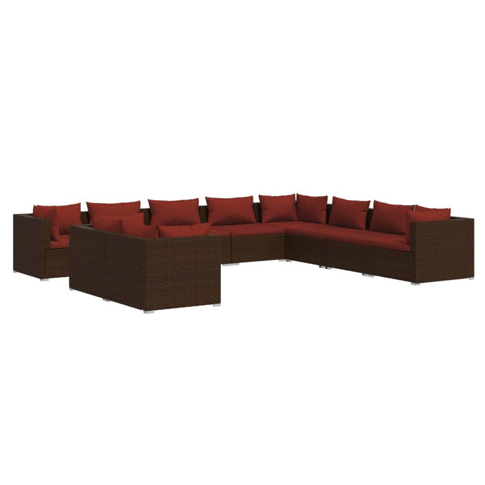 Set mobilier de grădină cu perne, 10 piese, maro, poliratan WALTI